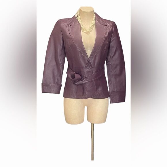 Chic Vintage Purple Genuine Leather Jacket - Picture 1 of 3